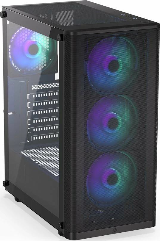 Kasë Endorfy Ventum 200 ARGB EY2A014 Midi Tower ATX me xham të kalitur, 4x120mm PWM ARGB fans, pa PSU, e zezë