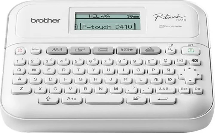 Printer etiketash Brother P‑Touch PT‑D410 PTD410RG1, 203 dpi, USB, ekran LCD grafik 16 karaktere, shirit TZe 18 mm, bardhë