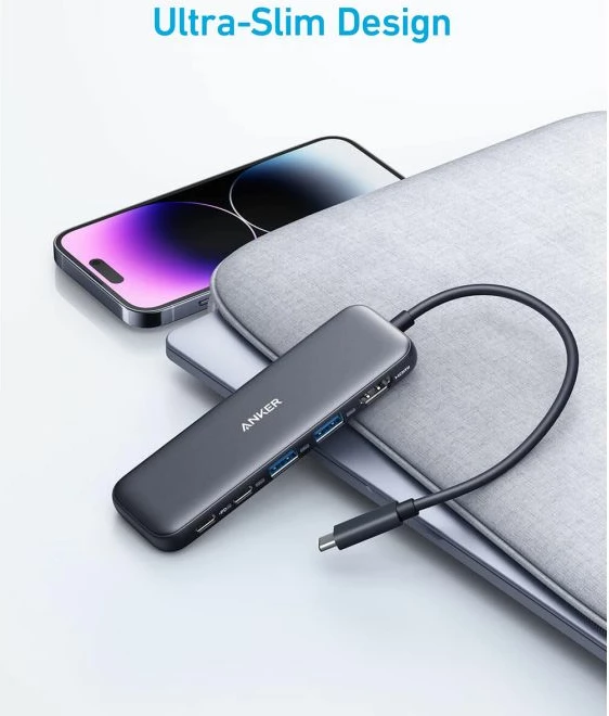 Hub USB-C Anker 332 A8355H11, 5-në-1, HDMI 4K@30Hz, PD-in 100W/85W, 5Gbps, gri e errët