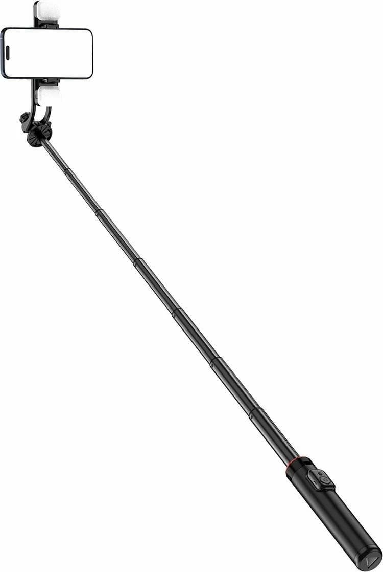 Selfie stick Hurtel WC12YDS tripod teleskopik 1.31m me dritë LED të dyfishtë dhe mbajtëse telefoni, e zezë