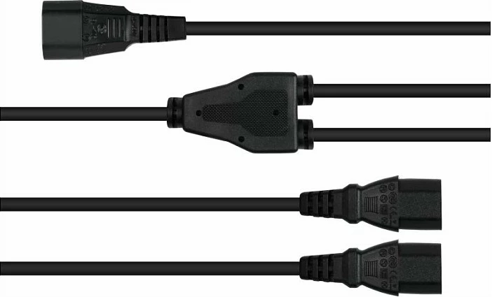 Kabllo rryme Y Kabelmeister IEC C14 në 2x IEC C13, 2 m, e zezë