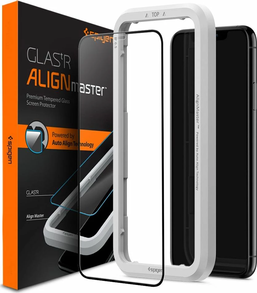 Xham i kalitur mbrojtës Spigen GLAS.tR AlignMaster FC për iPhone 11, Full Cover 0.3mm 9H, i zi, set 1 copë