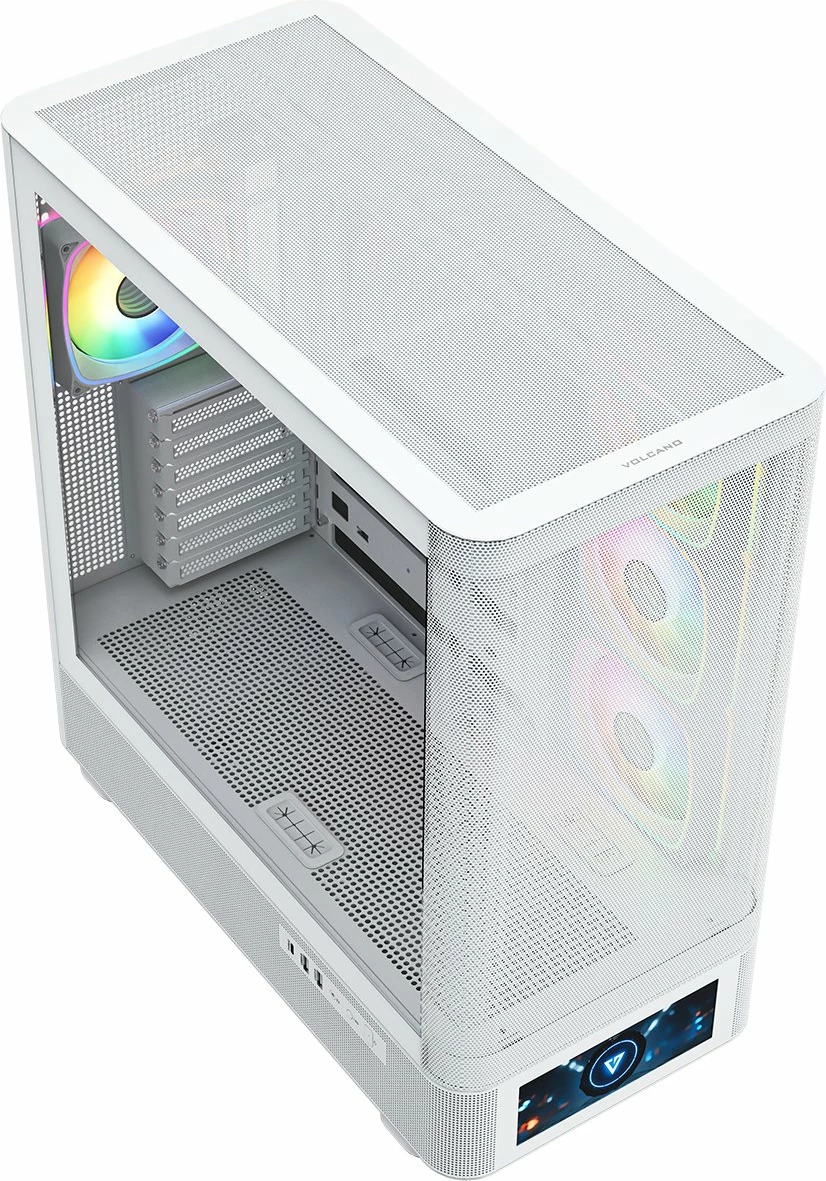 Kasë Modecom Volcano AQ500 ARGB MC-A-AQ500-4FA-W, Midi Tower, LCD ekran, 4x120mm ARGB ventilatorë, ATX/mATX/ITX, USB-C, e bardhë