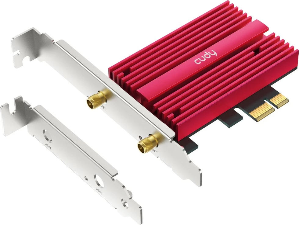 Kartë rrjeti WiFi Cudy WE9300S, PCI-E, BE9300, Bluetooth 5.4, me 2 antena të jashtme, e kuqe