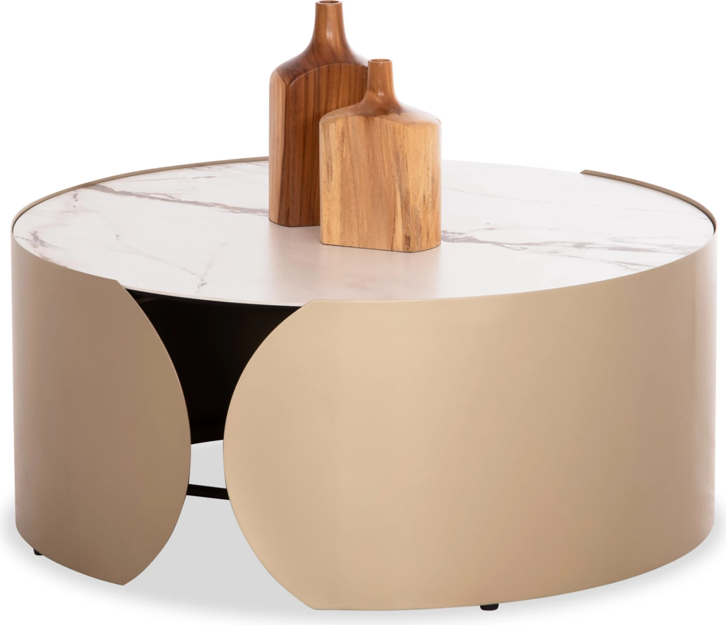 Tavolinë kafeje rrethore Obsession, ngjyrë shampanjë, mermer i bardhë