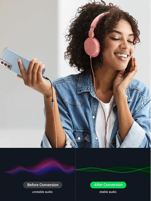 Adapter audio UGREEN 80154 USB-C në 3.5 mm AUX (DAC 24-bit/96 kHz), gri