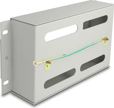 Shirit mbulues rack DeLOCK 10", 3U, me shinë DIN, metal, gri