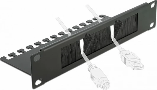 Panel furçe menaxhimi kabllosh DeLOCK, 10", 1U, me pllakë mbështetëse kabllosh, i zi