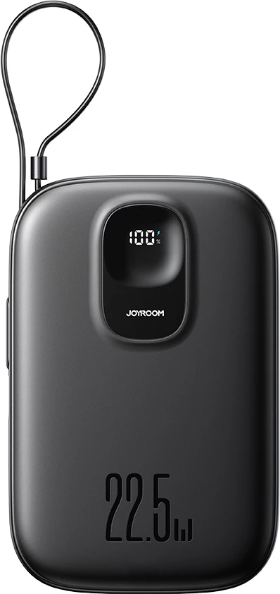 Powerbank Joyroom JR-PBF17 10000mAh 22.5W me kabllo USB-C të integruar + kabllo USB-C 25cm, e zezë