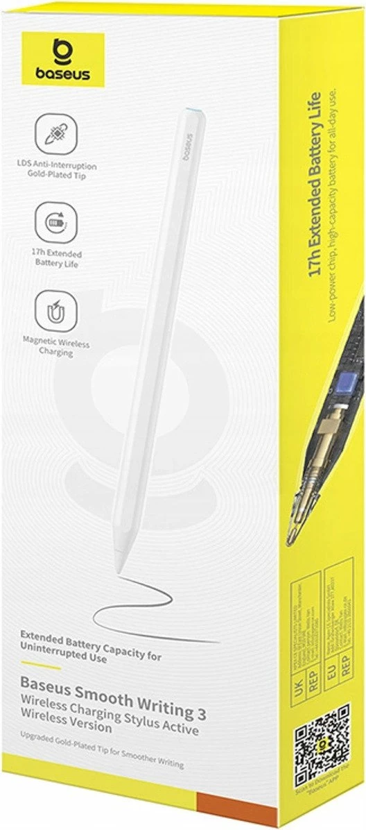Rysik Baseus Smooth Writing 3, karikim magnetik pa kabllo, 17 orë bateri, për ekrane kapacitiv, i bardhë