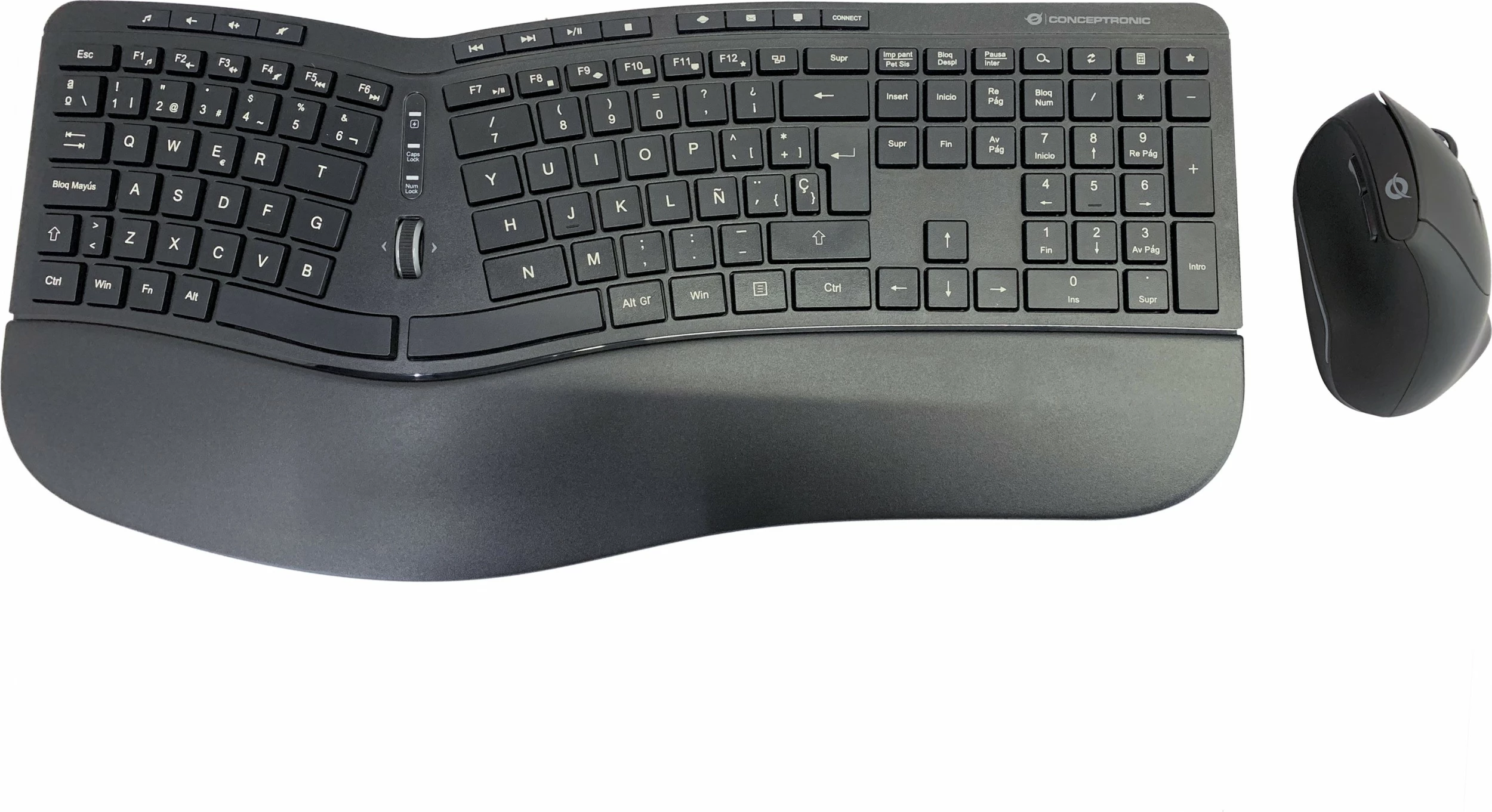 Set tastierë wireless Conceptronic, model ergo, layout spanjoll, me maus, e zezë