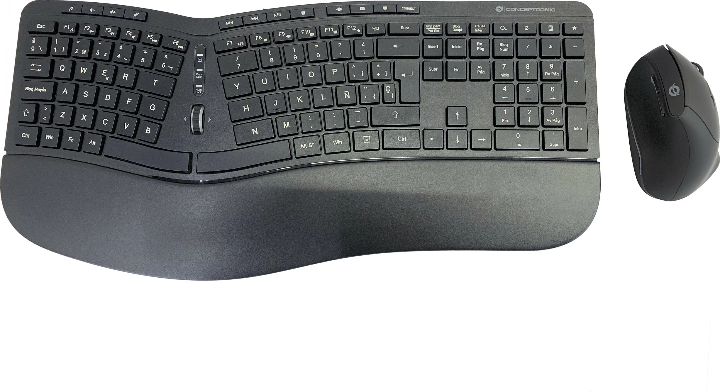 Set tastierë wireless Conceptronic, model ergo, layout spanjoll, me maus, e zezë