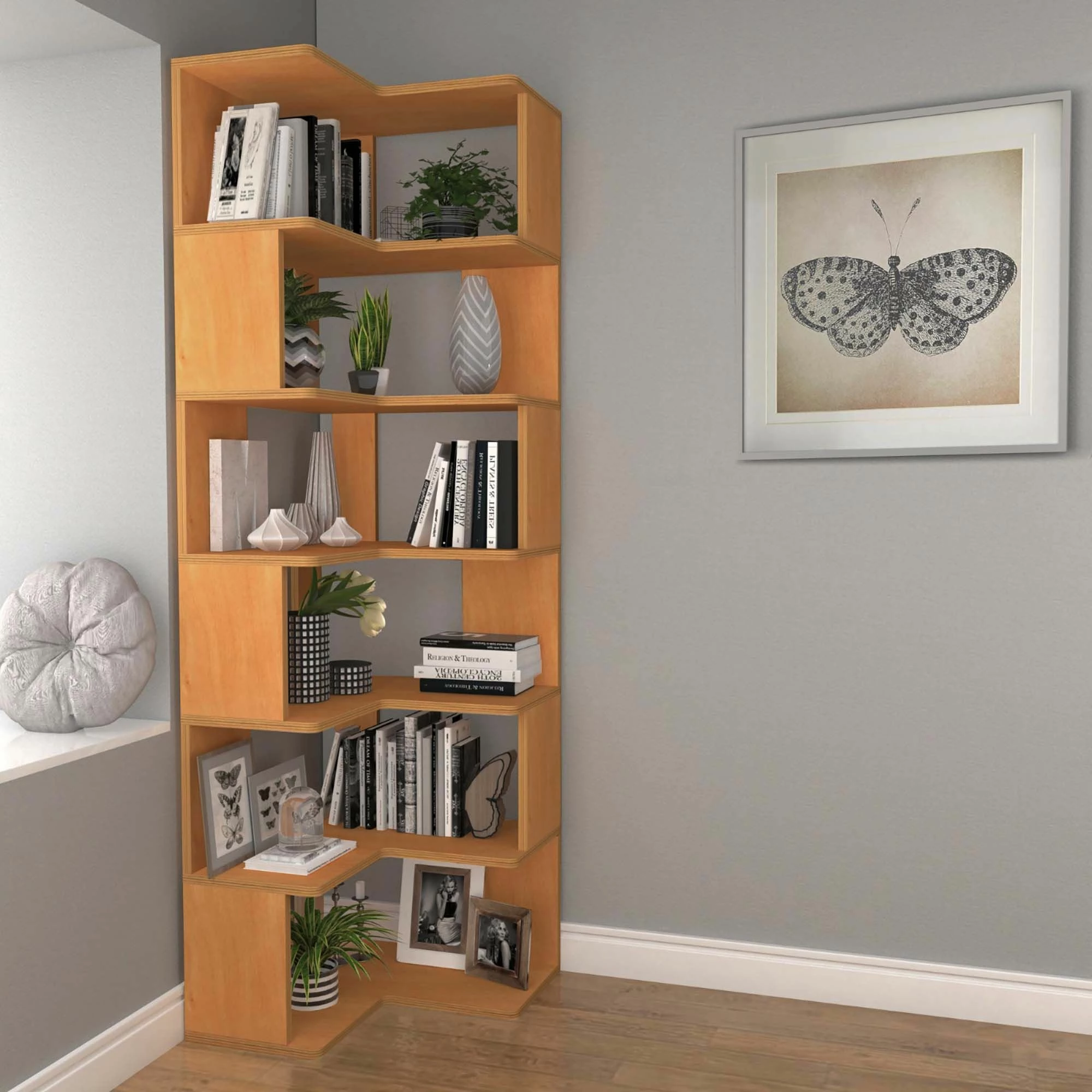 Set tavoline pune me raft librash, ngjyrë teak, Skye Decor, CPT4802-150