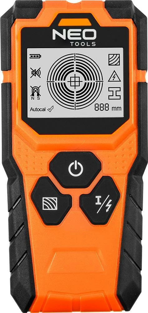 Detektor 3-në-1 Neo 75-250, ekran LCD, ±10 mm, 9V, me çantë dhe bateri, portokalli/zi