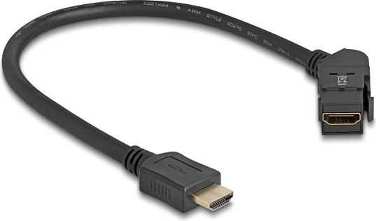 Adapter HDMI DeLOCK panel mount 45°, femër në mashkull, 30 cm, 8K 60Hz, i zi