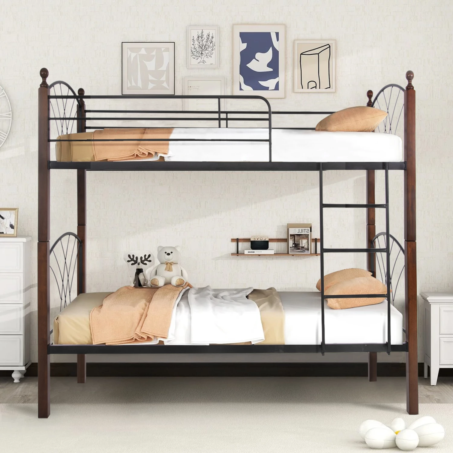 Krevati marinari STOREY FH687 metalik i zi-dru gome në ngjyrë arre 200x90x158Hcm