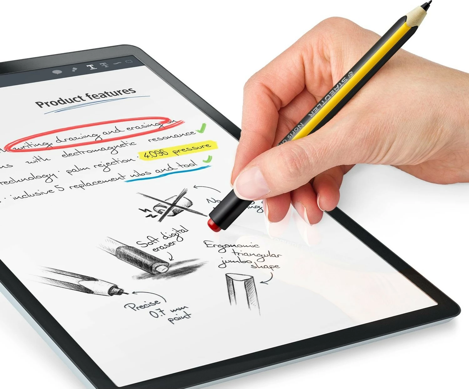 Stylus digital STAEDTLER Noris jumbo, për tablet grafik, zi-verdhë