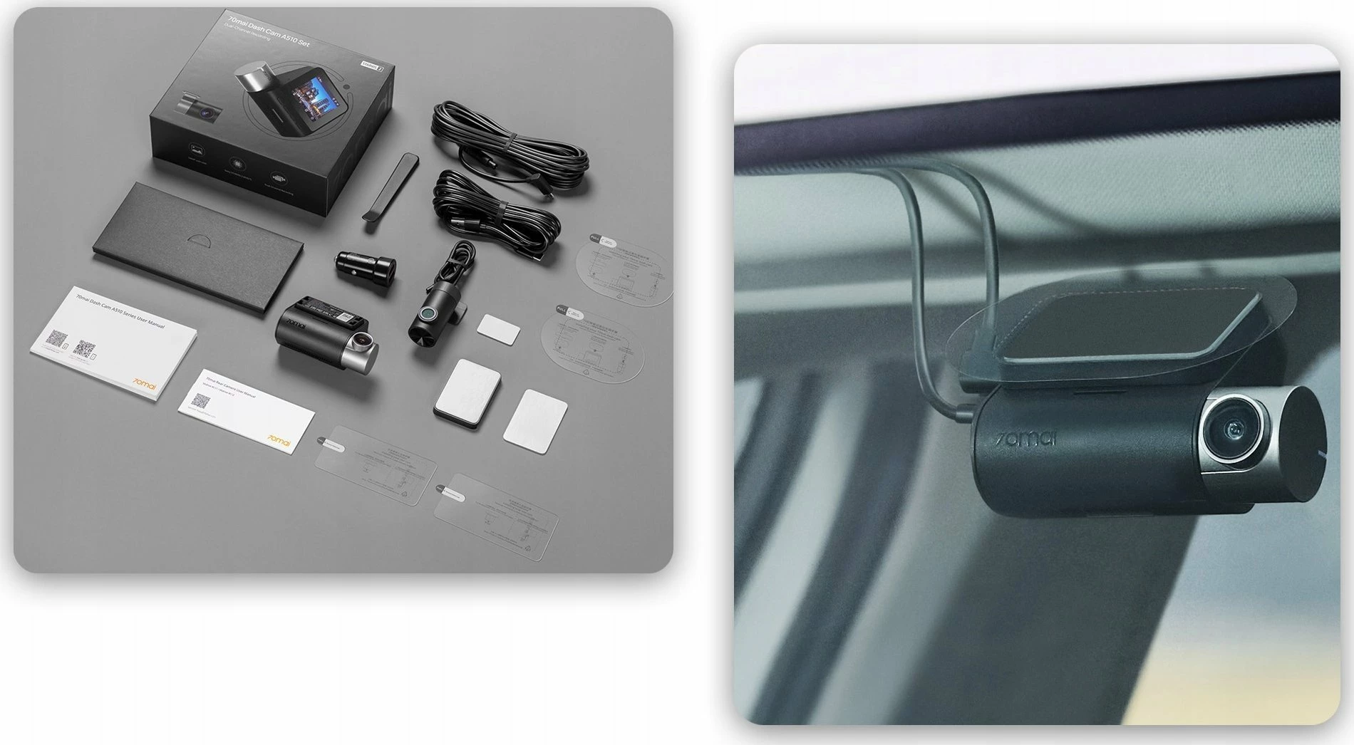 Kamerë regjistruese për veturë 70mai A510 HDR + kamerë mbrapa RC11, 1944p, GPS, ekran 2", e zezë, set