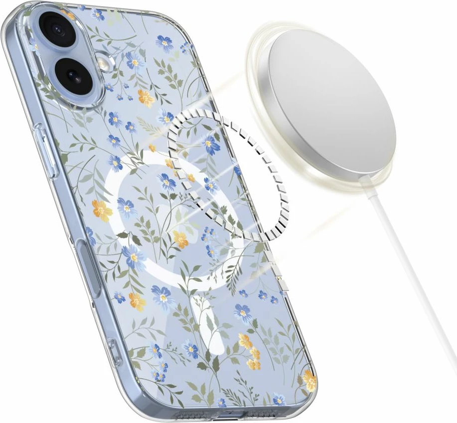 Mbështjellës Tech-Protect FlexAir MagSafe për iPhone 17, TPU fleksibil, Daisies with Leaves, transparent, 1 copë