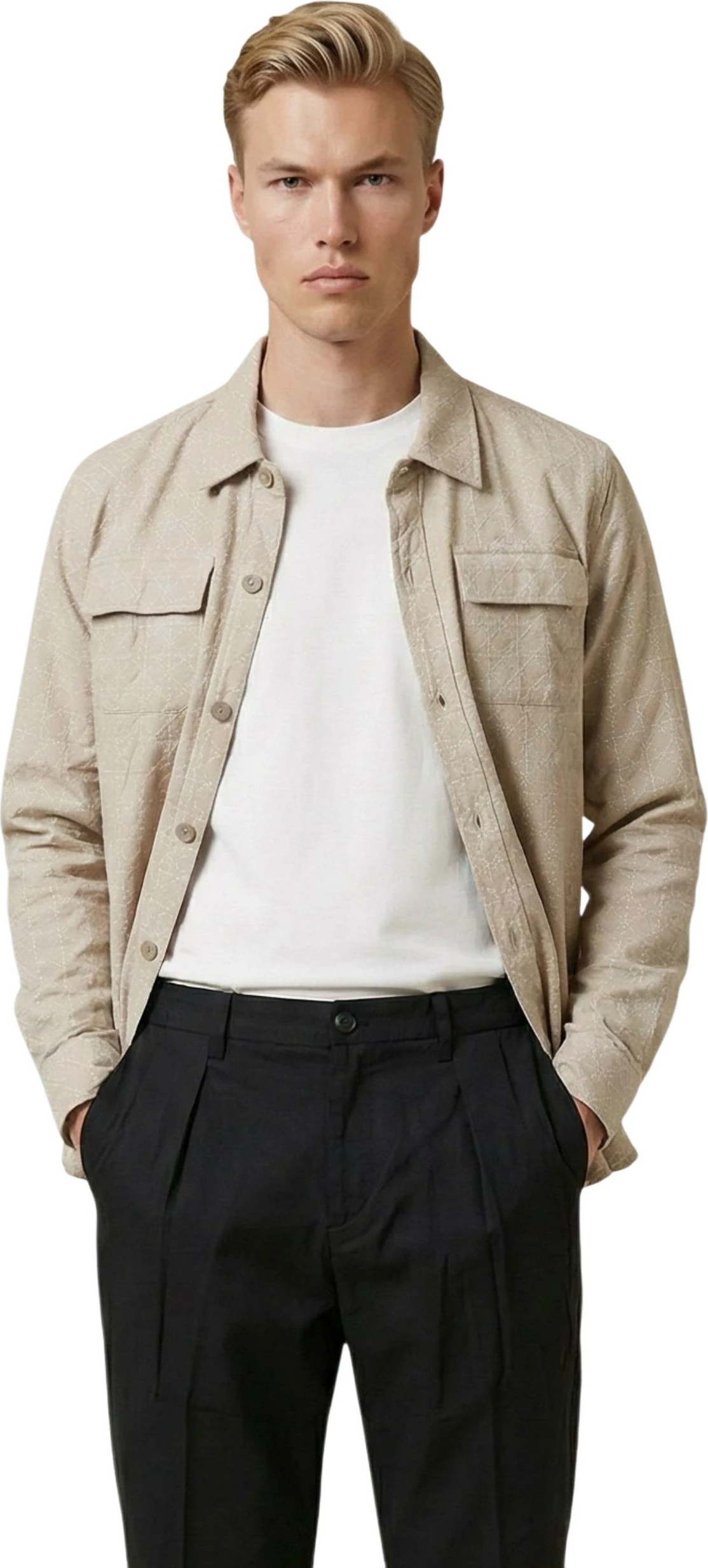 Këmishë overshirt për meshkuj Gianni Lupo GL1013TB, bezhë