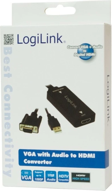 Adapter VGA në HDMI LogiLink CV0060, me audio, i zi