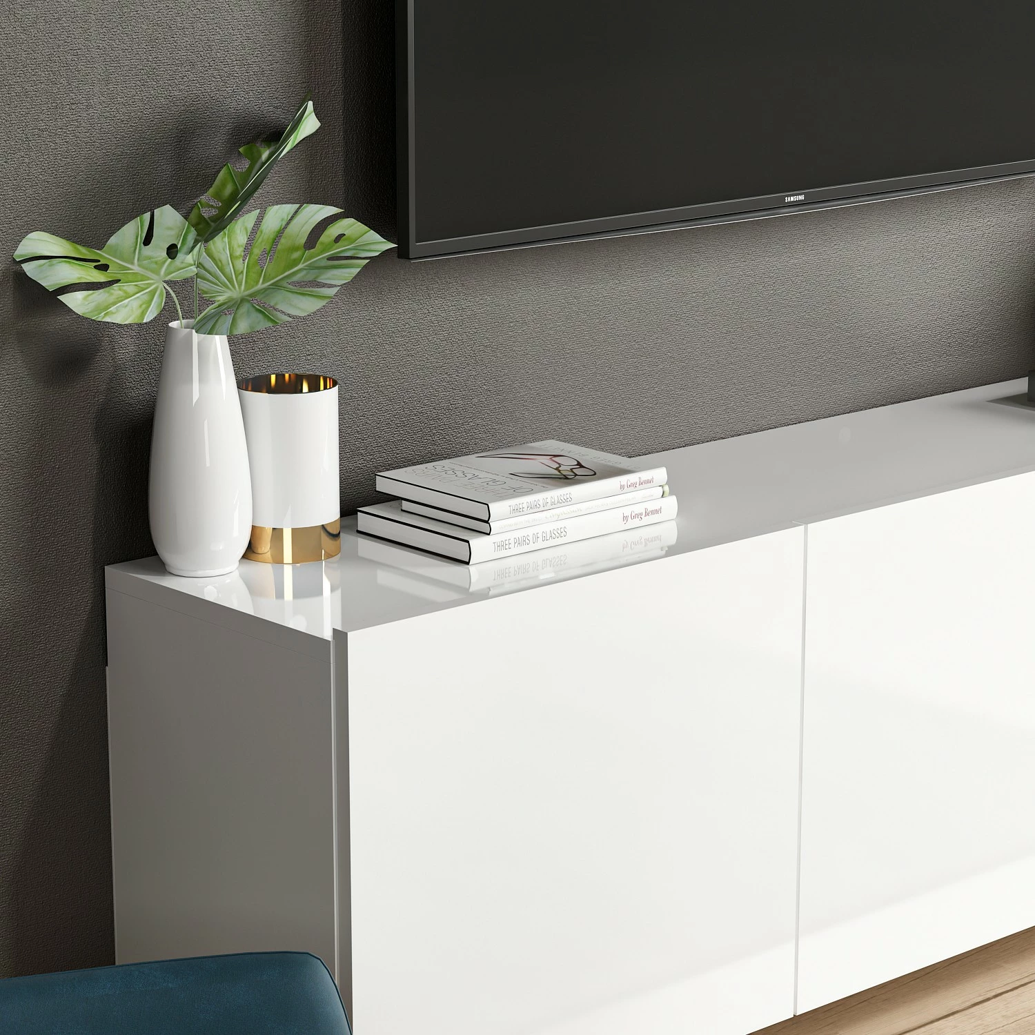 Komodë TV Skye Decor, ngjyrë e bardhë