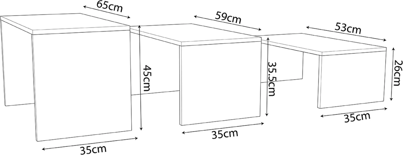 Tavolina kafeje 3 copë, BENTIL, melaminë, ngjyrë sonama-bardhë, 65x35x45Hcm