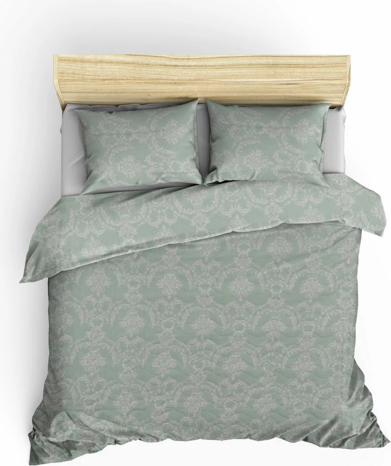 Set mbulesë krevati e qepur, king size, ngjyrë jeshile deti dhe e bardhë, L'essentiel, Pure