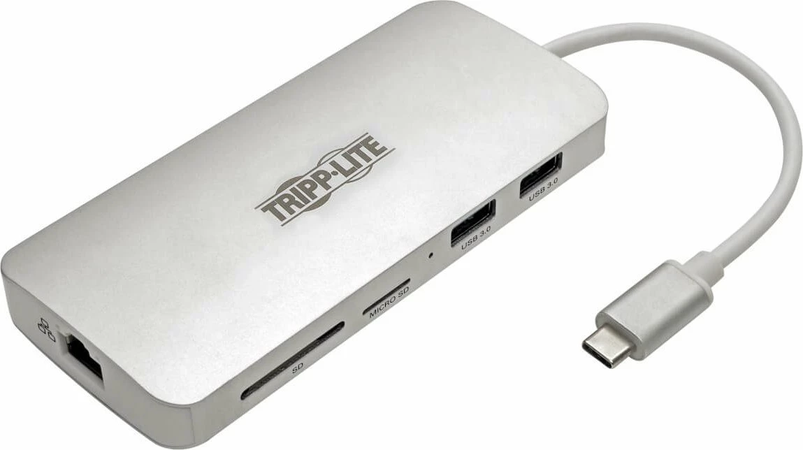 Stacion dokimi USB-C Eaton Tripp Lite Series, 4K HDMI, 2x USB 3.0, 1x USB-C, GbE, SD/microSD, PD 60 W, argjendtë