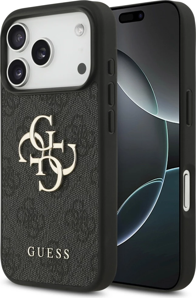 Mbështjellës Guess 4G Big Logo për iPhone 17 Pro, hardcase eko-lëkurë/TPU/PC, e zezë
