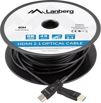 Kabllo HDMI LANBERG v2.1, 80m, 8K 30Hz, optik, e zezë