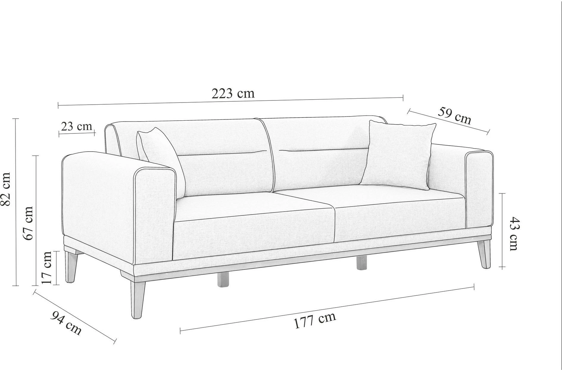 Divan-krevat 3 vendësh Atelier del Sofa, ngjyrë antracit, Liones