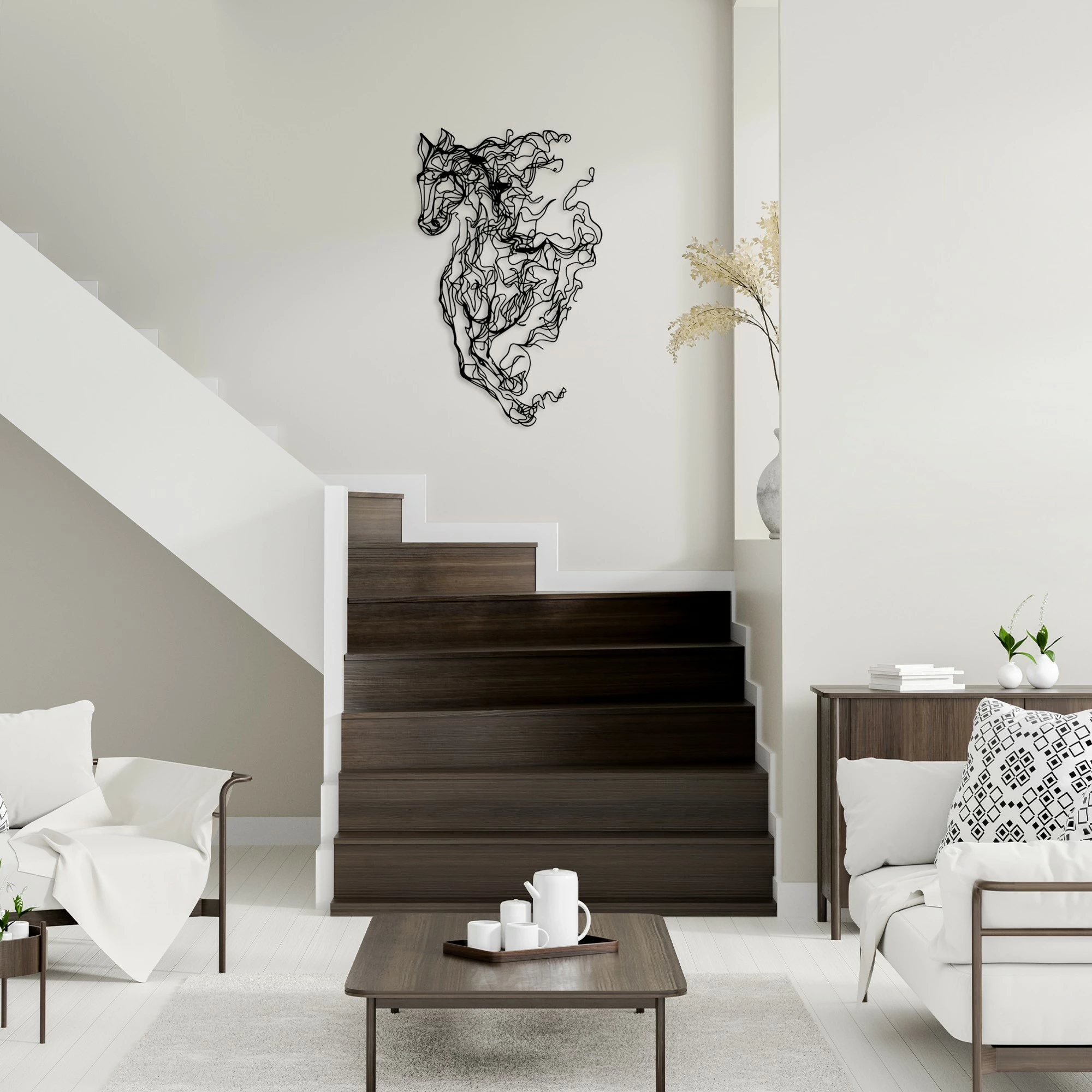 Aksesor dekorativ metalik për mur, Wallity Cavallo-1, ngjyrë e zezë, 41x66cm