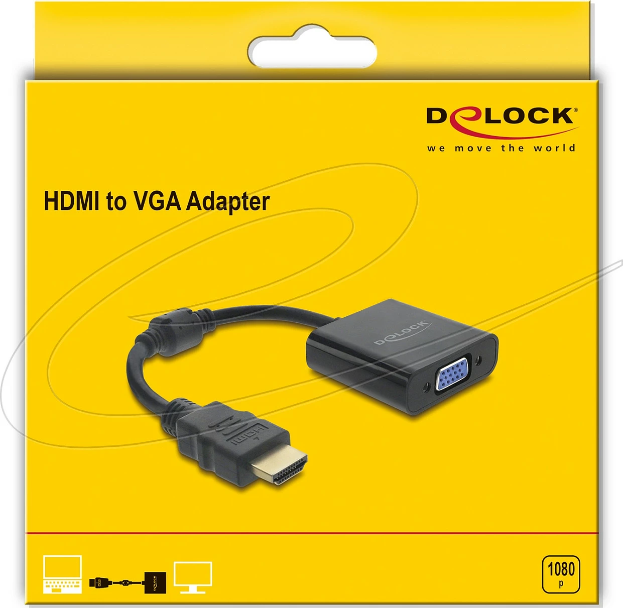 Adapter DeLOCK 61077 HDMI në VGA, 0.15 m, 1080p, i zi