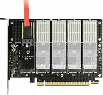 Kartelë zgjerimi PCIe DeLOCK x16 në 5x M.2 Key B/SATA, PCIe 3.0, low-profile, e zezë