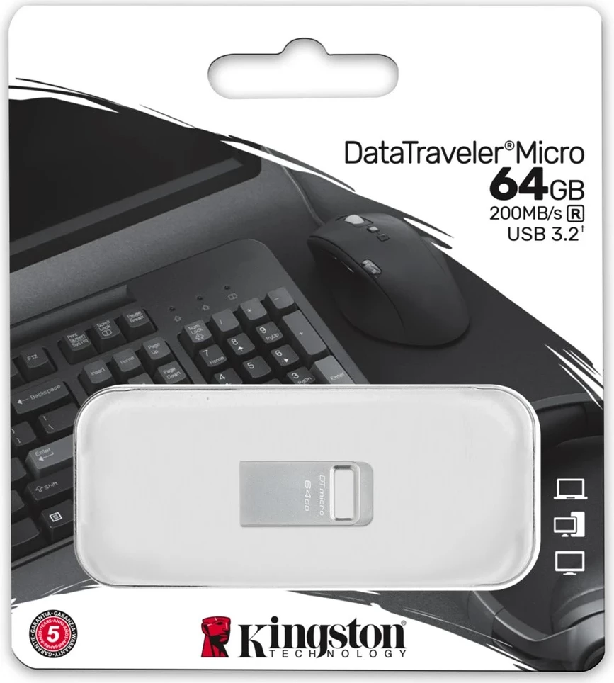 USB flash Kingston DataTraveler Micro 64GB, USB 3.2, Metal, Argjend