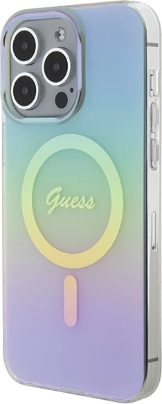 Mbështjellës Guess IML Iridescent MagSafe për iPhone 15 Pro, turquoise
