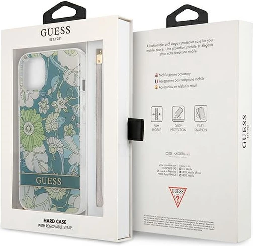 Mbështjellës Guess GUHCP13SHFLSN për iPhone 13 mini 5.4", Flower Strap, Gjelbër