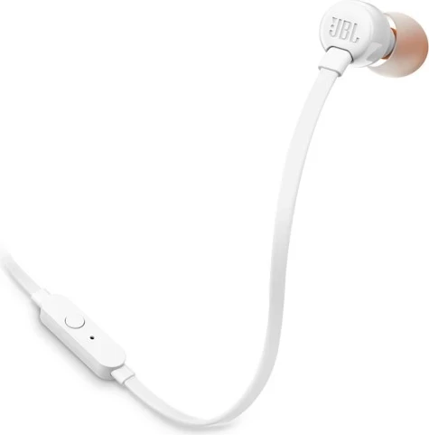 Kufje JBL T110E in-ear me kabllo 3.5 mm, mikrofon dhe 1-butoni remote, të bardha