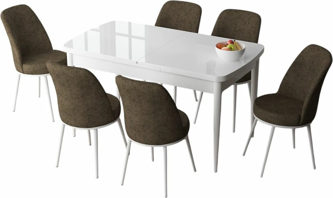 Set tavoline e zgjatshme me karrige (7 copë), Skye Decor, Zen, e bardhë dhe kafe