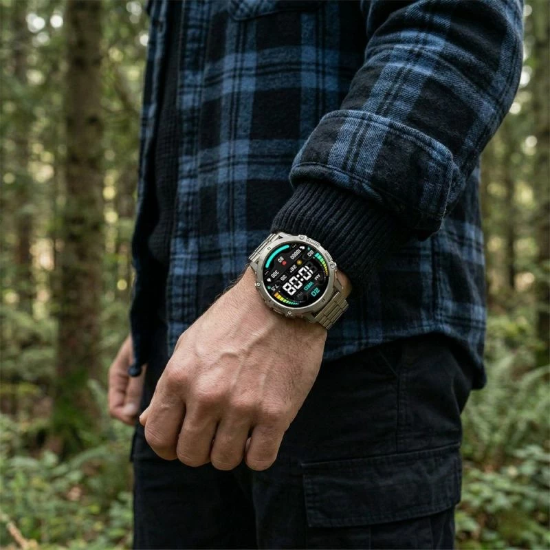Smartwatch Gravity GT42-4 për meshkuj, rrip grafit + byzylyk
