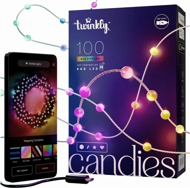 Drita pemë Krishtlindjesh Twinkly Candies, 100 LED, 6 m, Multingjyrëshe