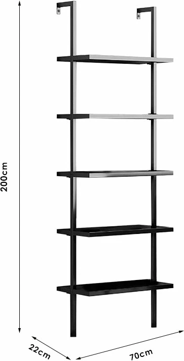 Raft librash Harris, ngjyrë e zezë, 70x22x200cm