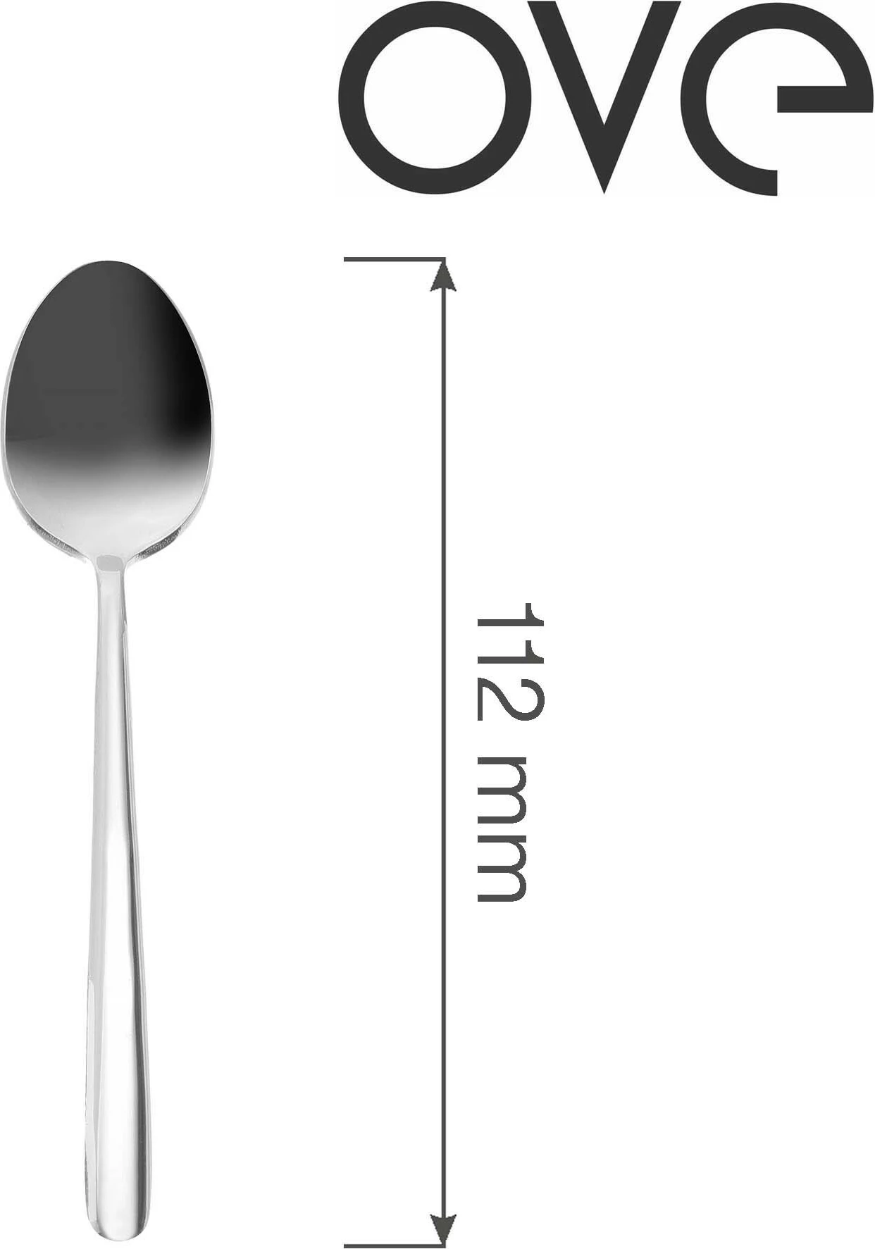 Lugë çaji OVE Torino 112 mm, inox 18/10, trashësi 5 mm, set 12 copë, argjend