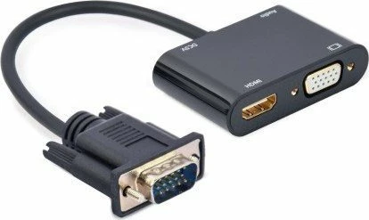 Adapter AV Gembird A-VGA-HDMI-02, konvertues VGA në HDMI + VGA, 15 cm, black