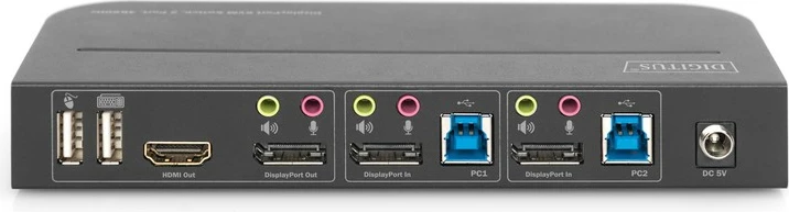 KVM switch Digitus DS-12850, 2 porta, 4K 60Hz, DisplayPort/HDMI, e zezë