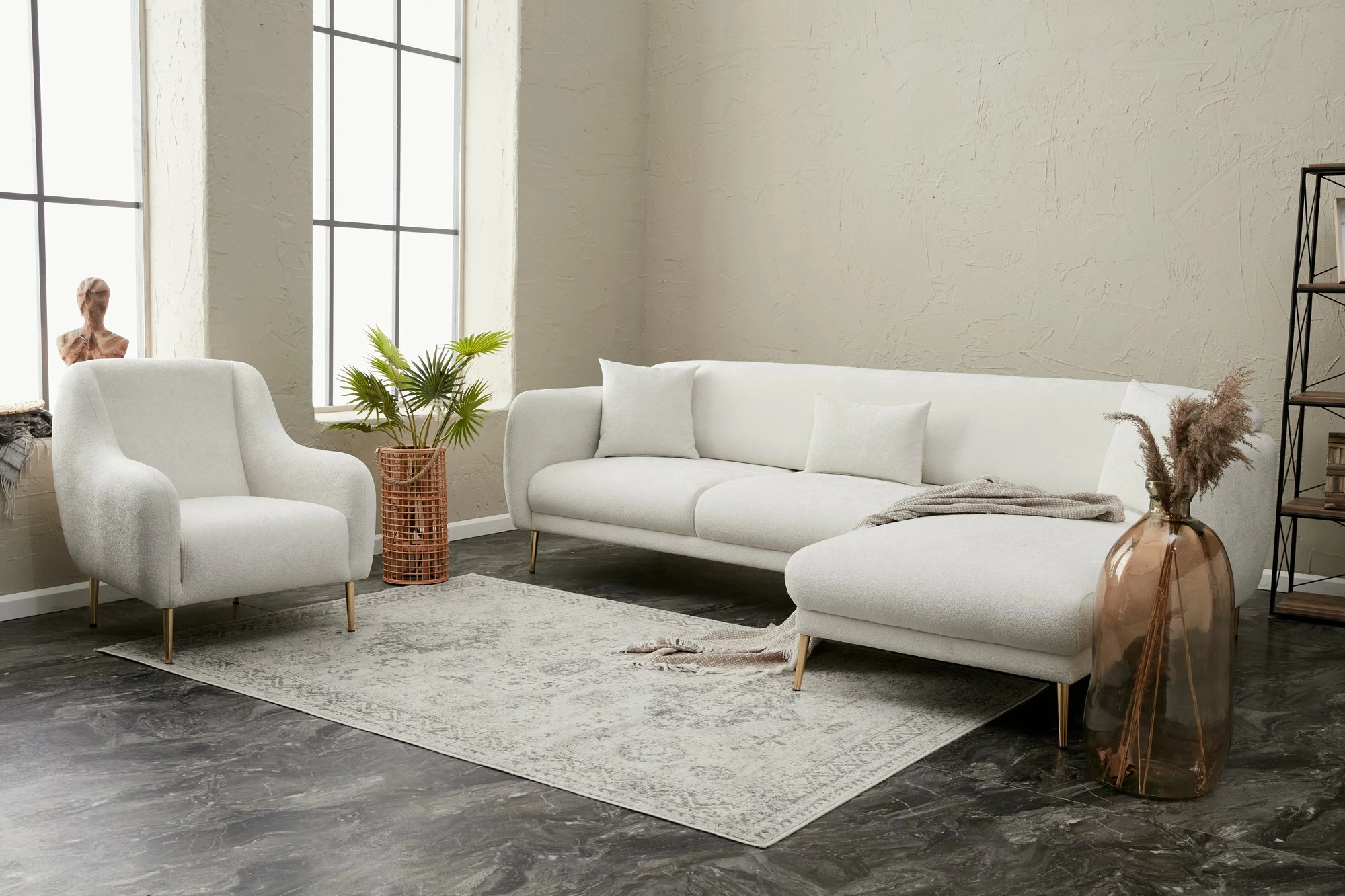 Kënd-sofë krevati Atelier del Sofa, Simena, kënd i djathtë, krem
