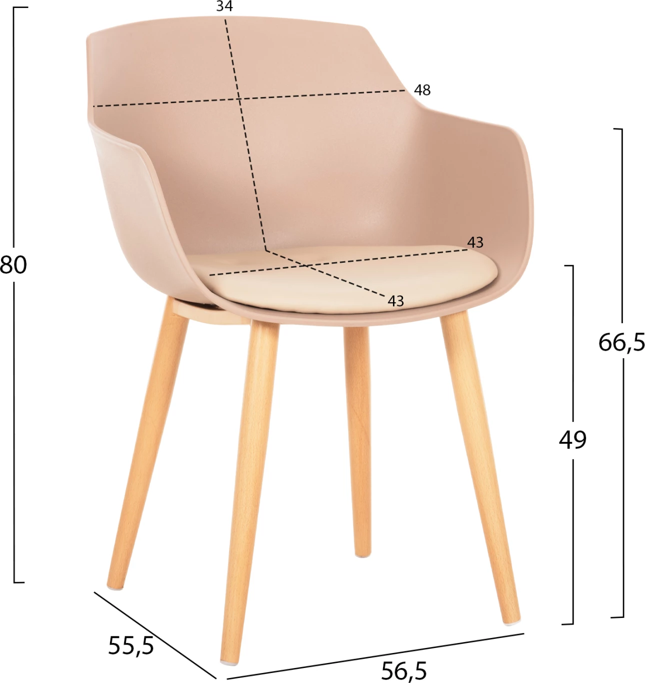 Karrige për ngrënie LUCIE FH8242.11, ngjyrë kapuçino, këmbë metalike ngjyrë druri, 56x55.5x80H cm., set prej 2 copë