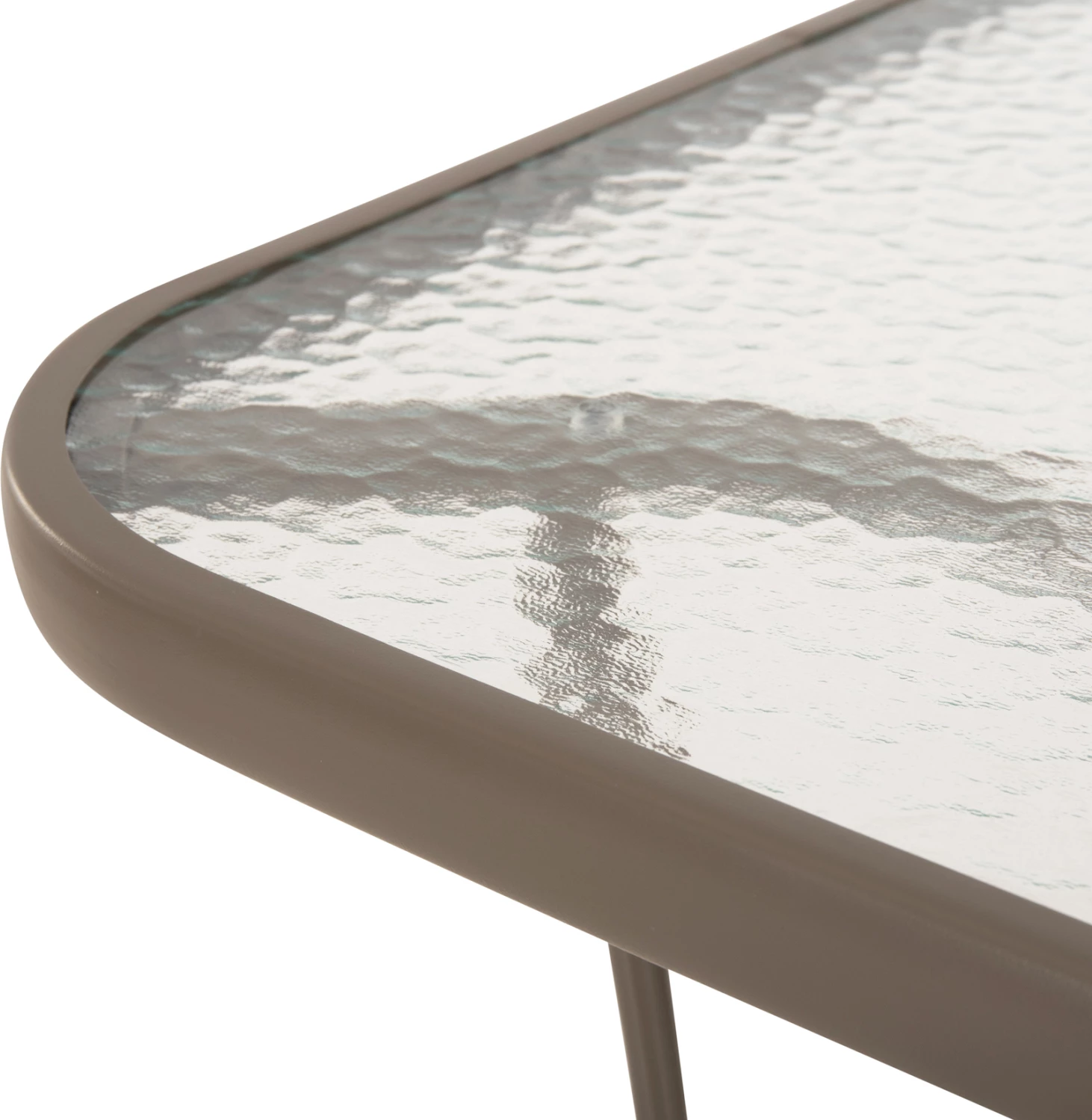 Tavolinë BRUNO FH5106.04 metalike, ngjyrë shampanjë, me sipërfaqe tavoline prej xhami të kalitur, 140x80x71 cm