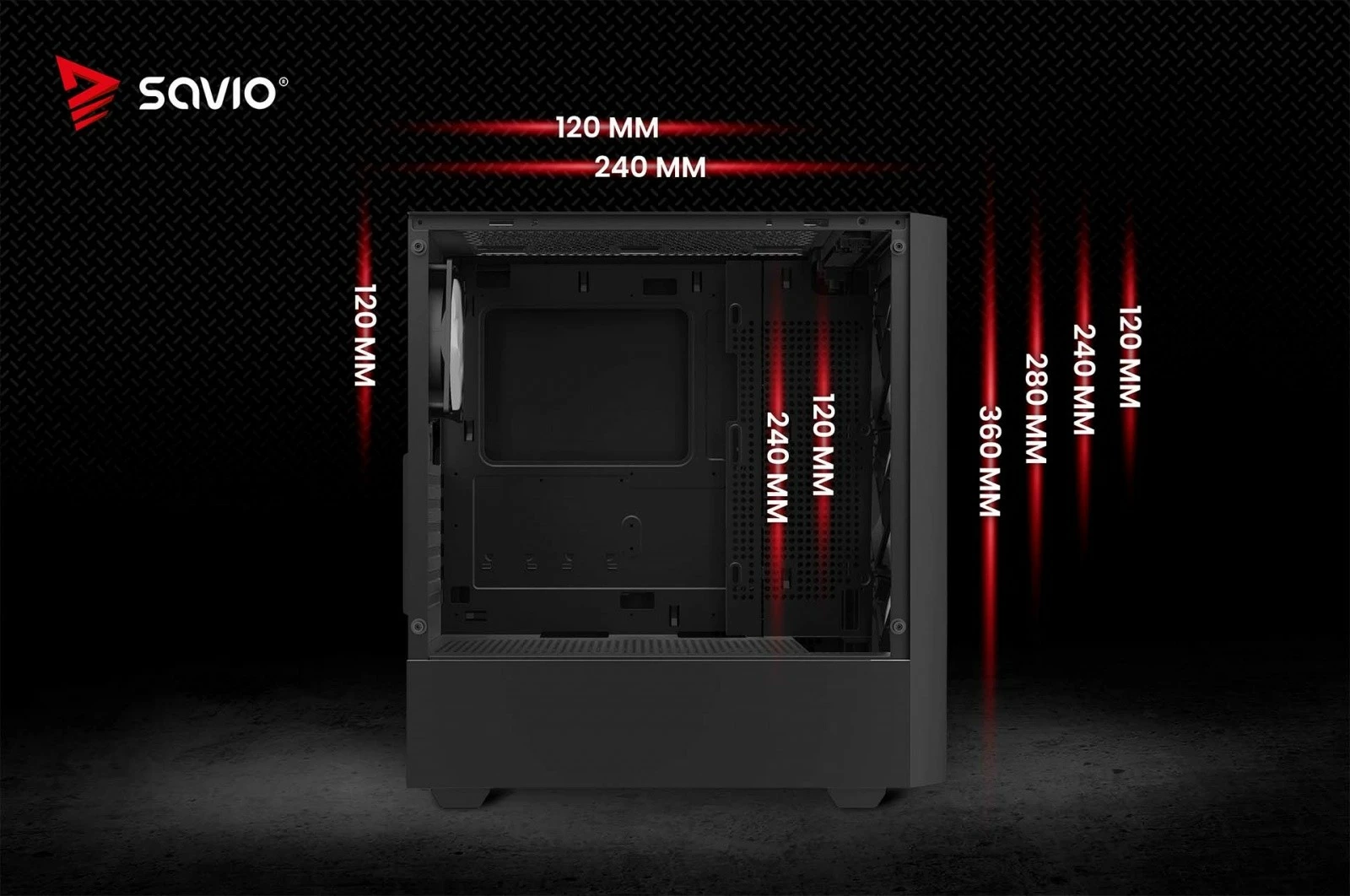 Kasë, Savio, NOCTIS FLOW RGB X1, Midi Tower, ATX, 4x 120 mm RGB PWM, USB-A 3.1 Gen1, e zezë